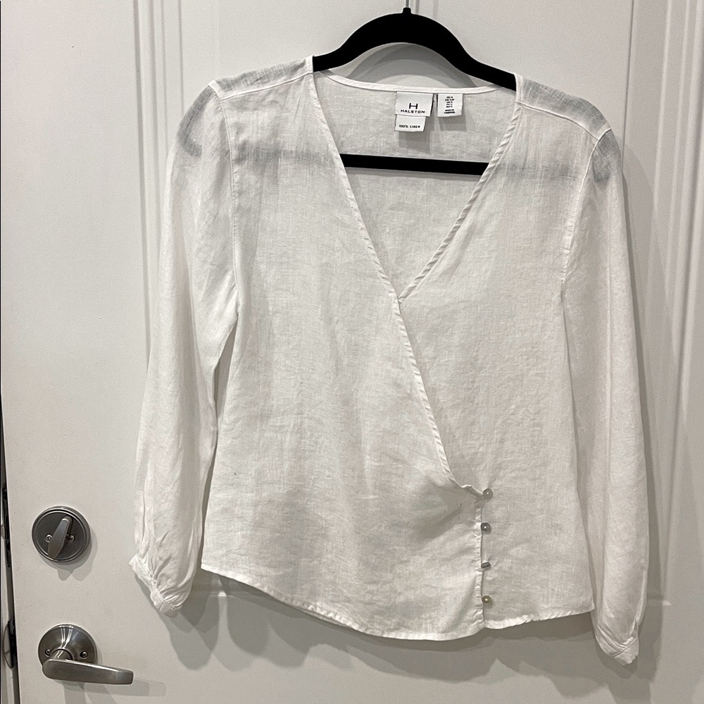 Halston Heritage Cream LinenWrap Blouse